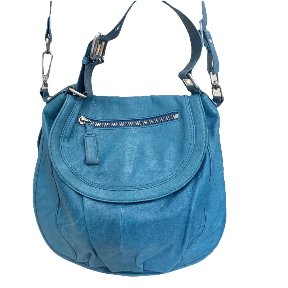 Kenneth Cole NY Large Tote Shoulder Bag Soft Leather Satchel Bag Hobo Purse Teal